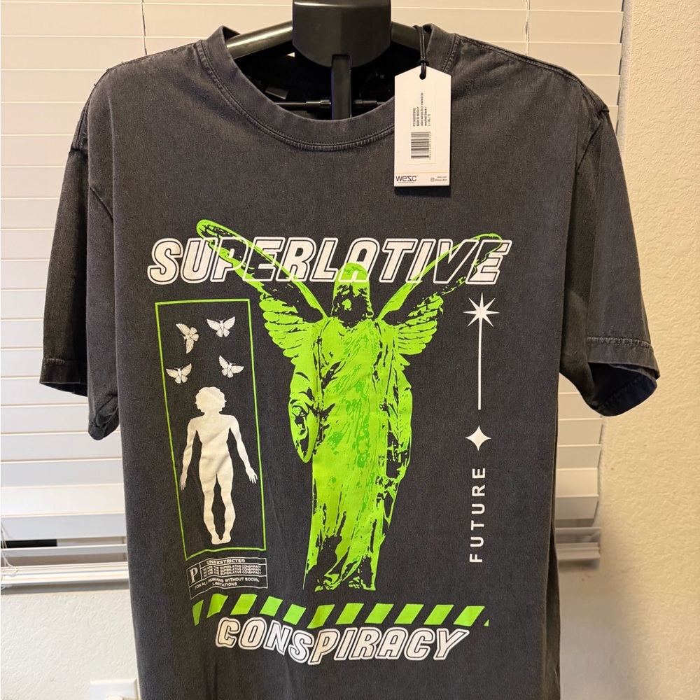 Wesc Charcoal Tee with Neon Green Graphic